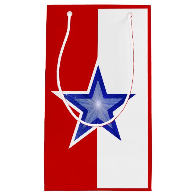 Blue Star Red print vertical small Gift Bag (Front)