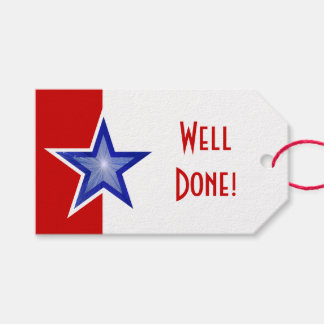 Blue Star Red print Well Done gift tags