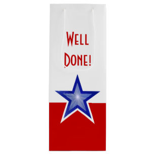 Blue Star Red print Well Done! wine Gift Bag