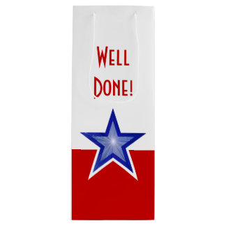 Blue Star Red print Well Done! wine Gift Bag