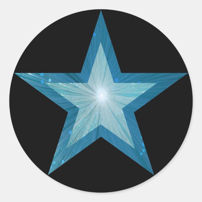Blue Star round sticker black (Front)