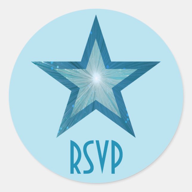 Blue Star RSVP round sticker pale blue (Front)