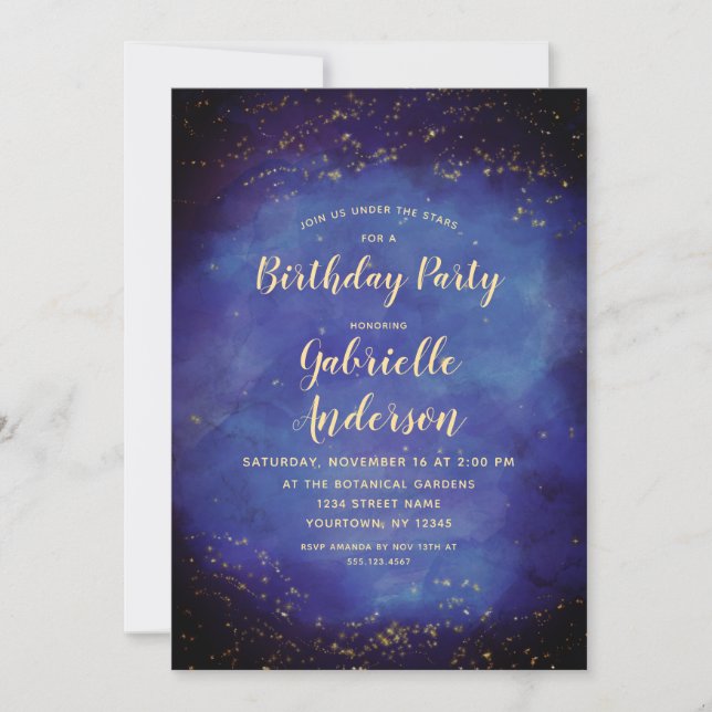 Blue Star Sky Celestial Birthday Party Invitation (Front)