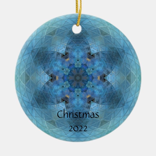 Blue Star Snowflake Mosaic -personalise   Ceramic Tree Decoration (Front)
