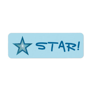 Blue Star "STAR!" label small pale blue