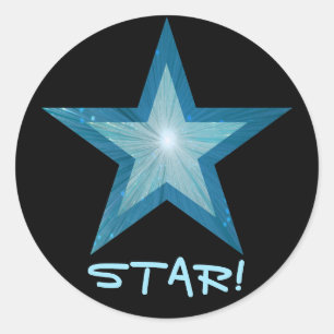 Blue Star 'STAR!' round sticker black