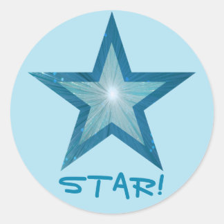 Blue Star 'STAR!' round sticker pale blue
