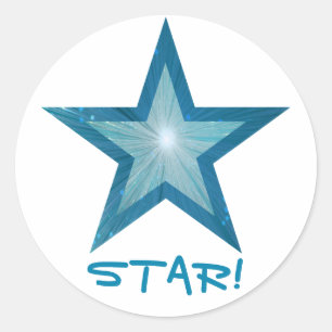 Blue Star 'STAR!' round sticker white