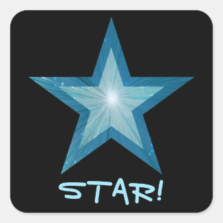 Blue Star 'STAR!' square sticker black