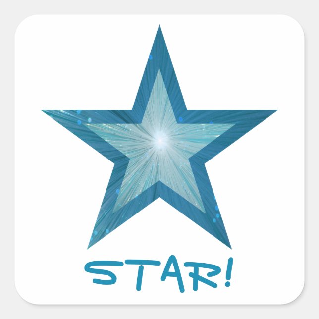 Blue Star 'STAR!' square sticker white (Front)