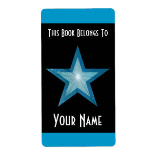 Blue Star stripe bookplate label large black