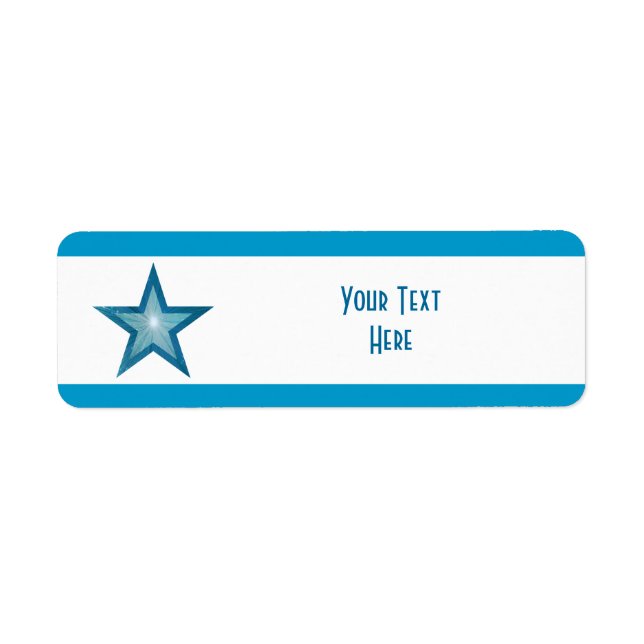 Blue Star stripe 'Your Text' label white small (Front)