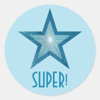 Blue Star 'SUPER!' round pale blue Classic Round Sticker