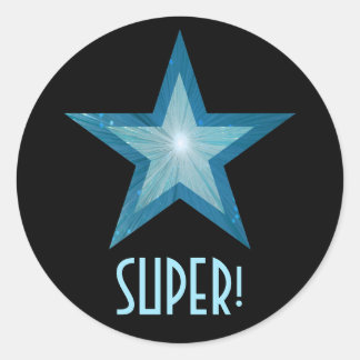 Blue Star 'SUPER!' round sticker black