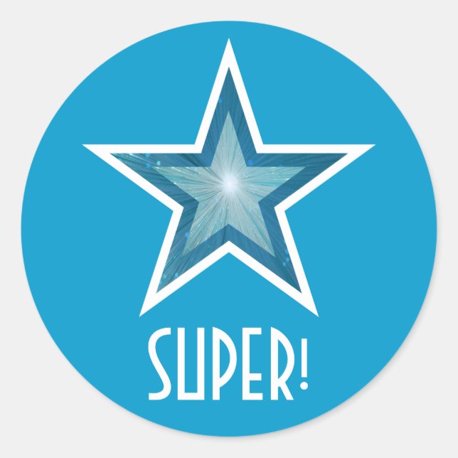 Blue Star 'SUPER!' round sticker blue (Front)