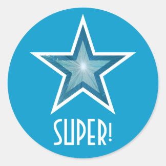Blue Star 'SUPER!' round sticker blue