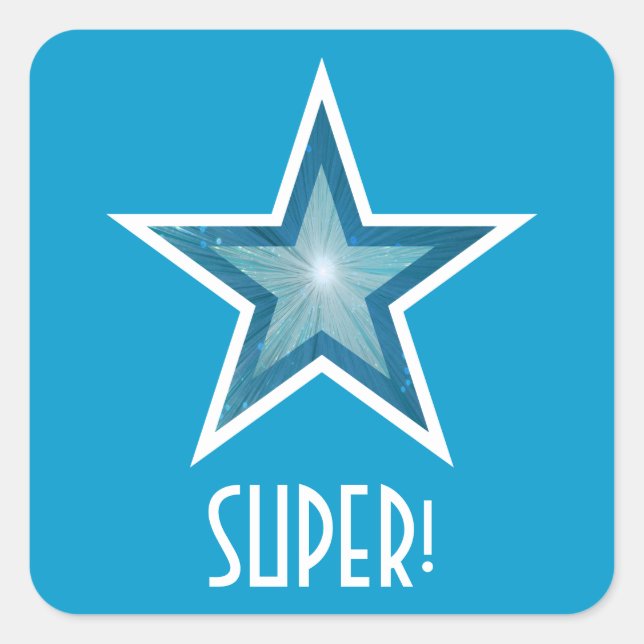 Blue Star 'SUPER!' square sticker blue (Front)
