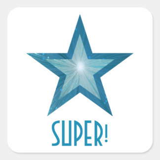 Blue Star 'SUPER!' square sticker white