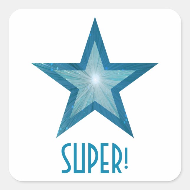 Blue Star 'SUPER!' square sticker white (Front)