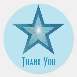 Blue Star "Thank You" round pale blue Classic Round Sticker