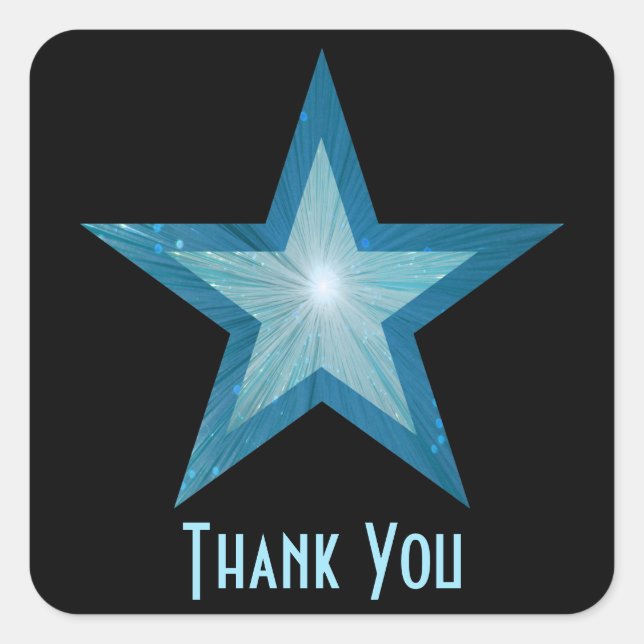 Blue Star "Thank You" square sticker black (Front)