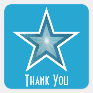 Blue Star 'Thank You' square sticker blue