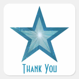 Blue Star "Thank You" square sticker white