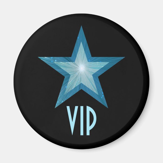 Blue Star 'VIP' fridge magnet round black (Front)
