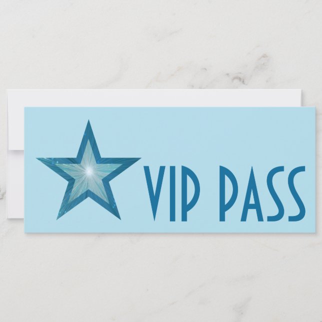 Blue Star 'VIP PASS' invitation pale blue long (Front)