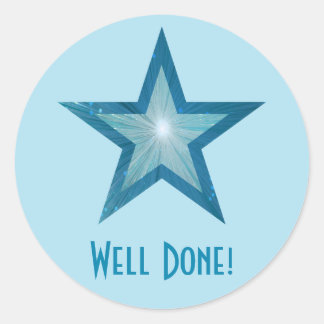 Blue Star 'Well Done!' round pale blue Classic Round Sticker