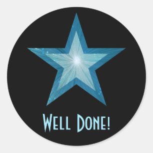 Blue Star 'Well Done!' round sticker black