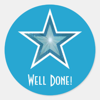 Blue Star 'Well Done!' round sticker blue