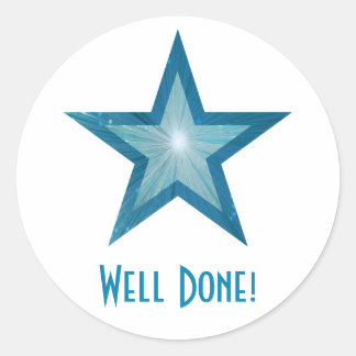 Blue Star 'Well Done!' round sticker white