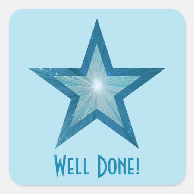 Blue Star 'Well Done!' square pale blue Sticker (Front)