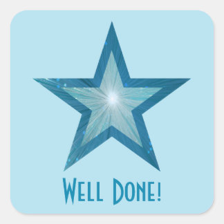 Blue Star 'Well Done!' square pale blue Sticker