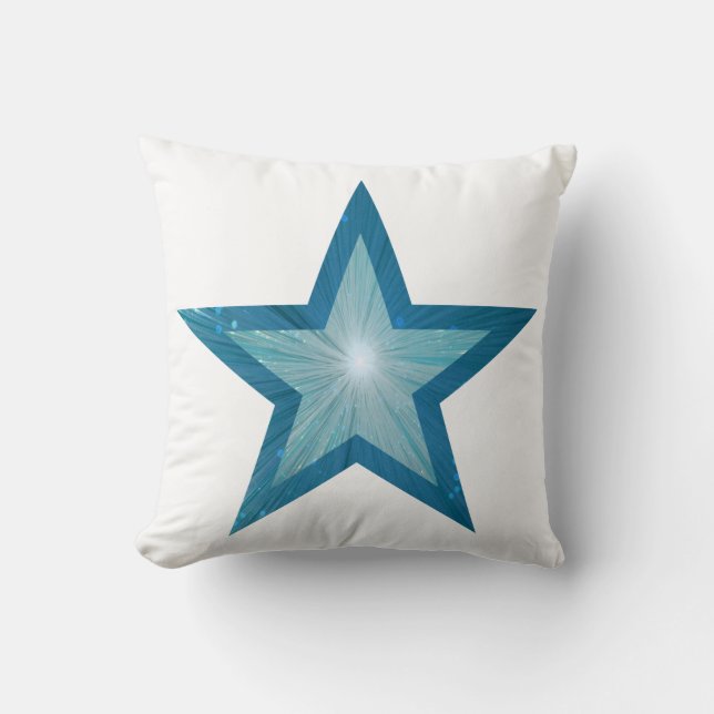Blue Star white throw pillow square blue back (Front)