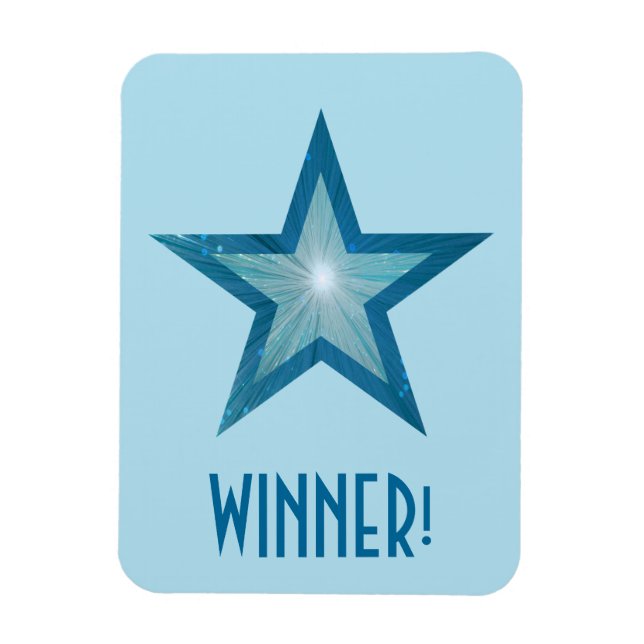 Blue Star 'Winner!' flexible magnet pale blue (Vertical)