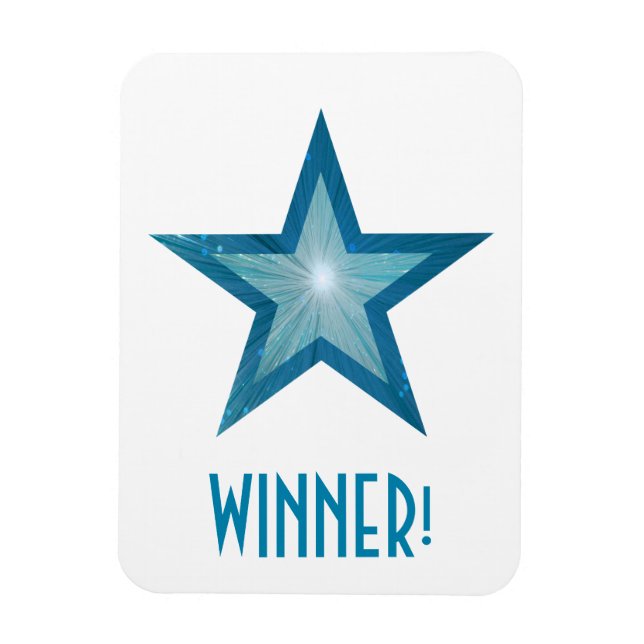 Blue Star 'Winner!' flexible magnet white (Vertical)