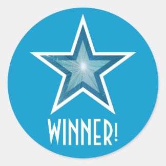 Blue Star 'WINNER!' round sticker blue