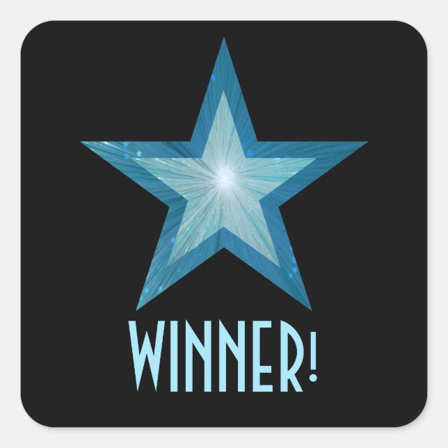 Blue Star 'WINNER!' square sticker black (Front)