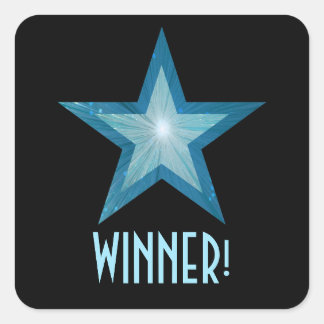 Blue Star 'WINNER!' square sticker black