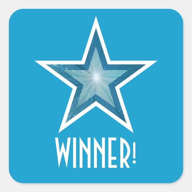 Blue Star 'WINNER!' square sticker blue (Front)