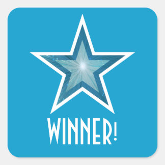 Blue Star 'WINNER!' square sticker blue