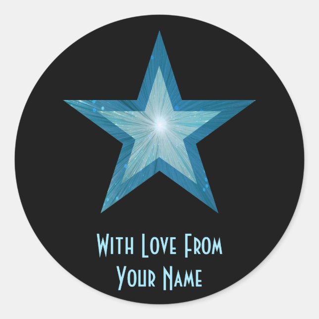 Blue Star 'With Love From'' round sticker black (Front)