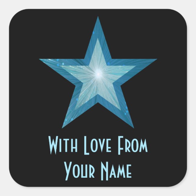 Blue Star 'With Love From'' square sticker black (Front)