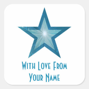 Blue Star 'With Love From'' square sticker white