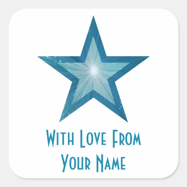 Blue Star 'With Love From'' square sticker white (Front)