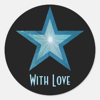 Blue Star 'With Love'' round sticker black
