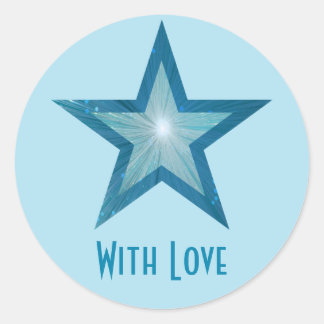 Blue Star 'With Love'' round sticker pale blue