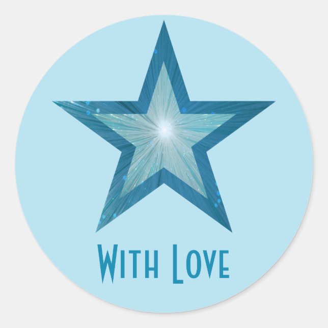 Blue Star 'With Love'' round sticker pale blue (Front)
